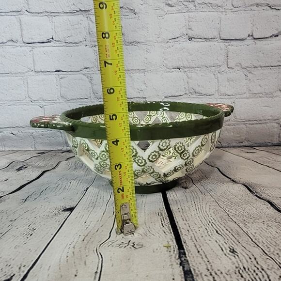 Temptations Ovenware By Tara Old World Green Red Holiday Round Bread Basket Bowl - Picture 6 of 6